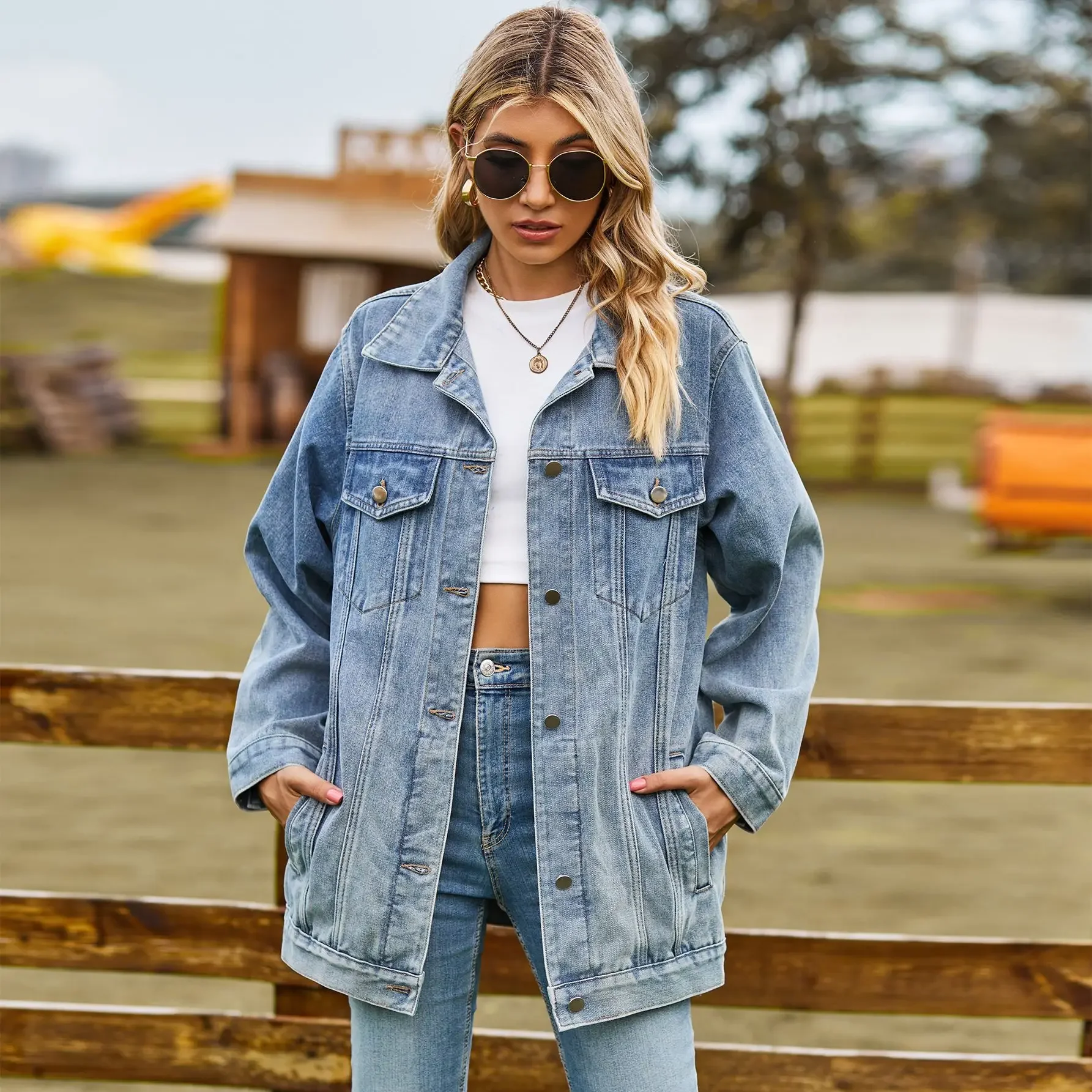 Winter Ootd Oversized Denim Jacket Women's Winter Loose Fit Fleece