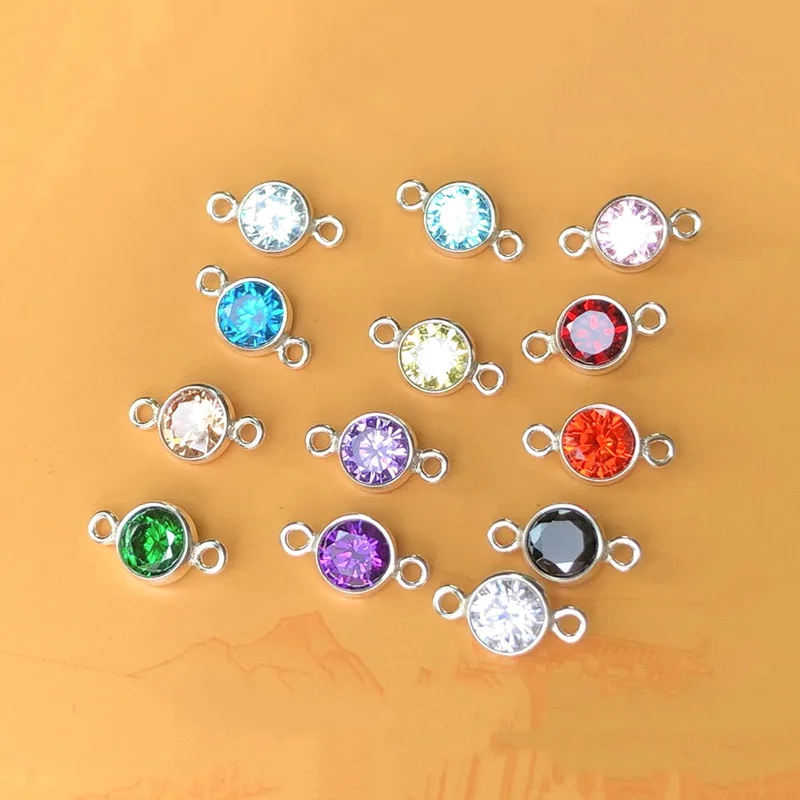 925 Sterling Silver Birthstone Charm 6MM Silver Pendant AAA Zircon Charm For Necklace Earring DIY Jewelry Findings Accessories