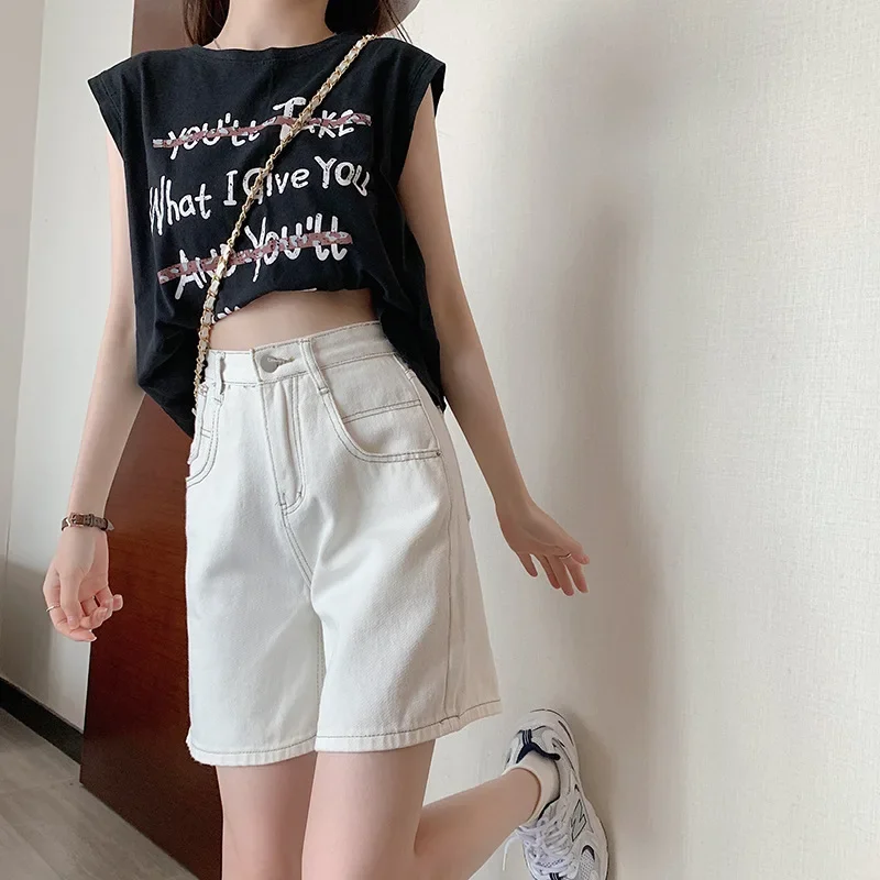 High Waist Slim A-Line Denim Shorts Summer Women Fahsion Light Blue Wide-Leg Hot Pants White Plus Size Sexy Casual Straight Jean