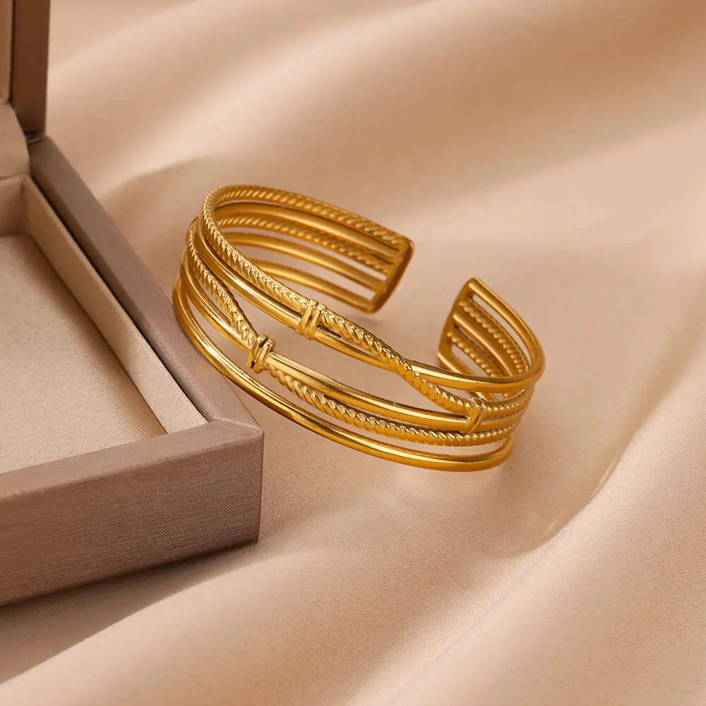 Stainless Steel Bangles Geometric Open Cuff Bracelet