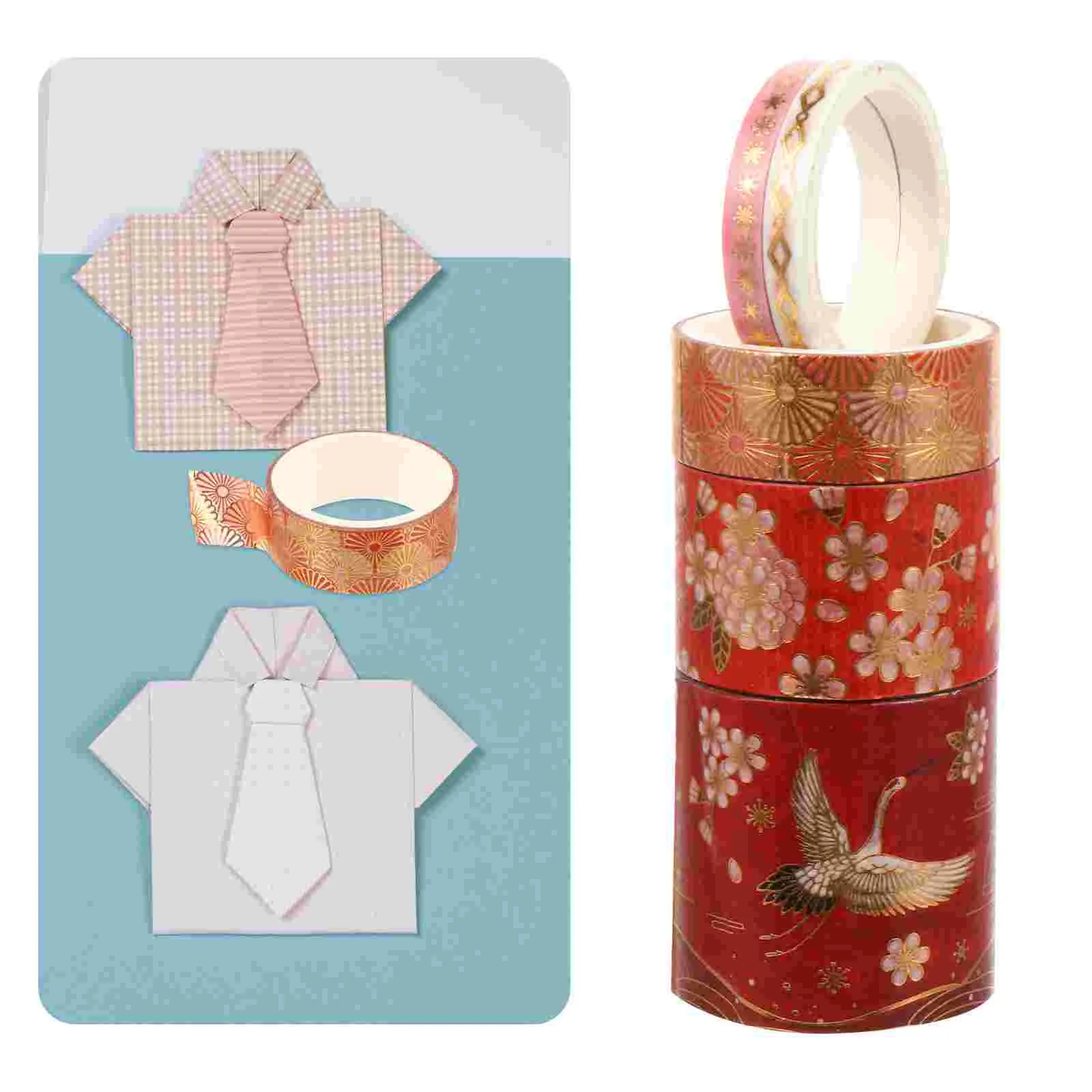 

5 Rolls Crane Washi Tape Dark Red Decor Textured Paper DIY Diary Student Magnetic