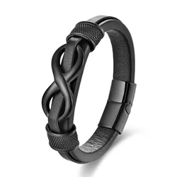 Elegant Stainless Steel Leather Bracelet - Men's Chain Wristband & Business Charm Jewelry Gift - 21cm (Color 5)