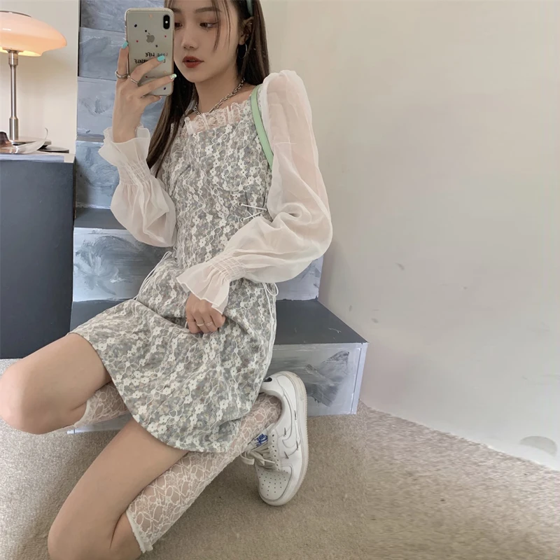 

Floral Dress Female Spring Autumn 2021 New French Retro Gentle Style Chiffon Short Skirt