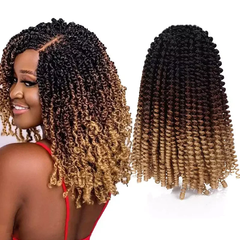 Julianna High Quality Kanekalon 8Inch Ombre African Curls Spring Twist Synthetic Crochet Braiding Hair Extensions