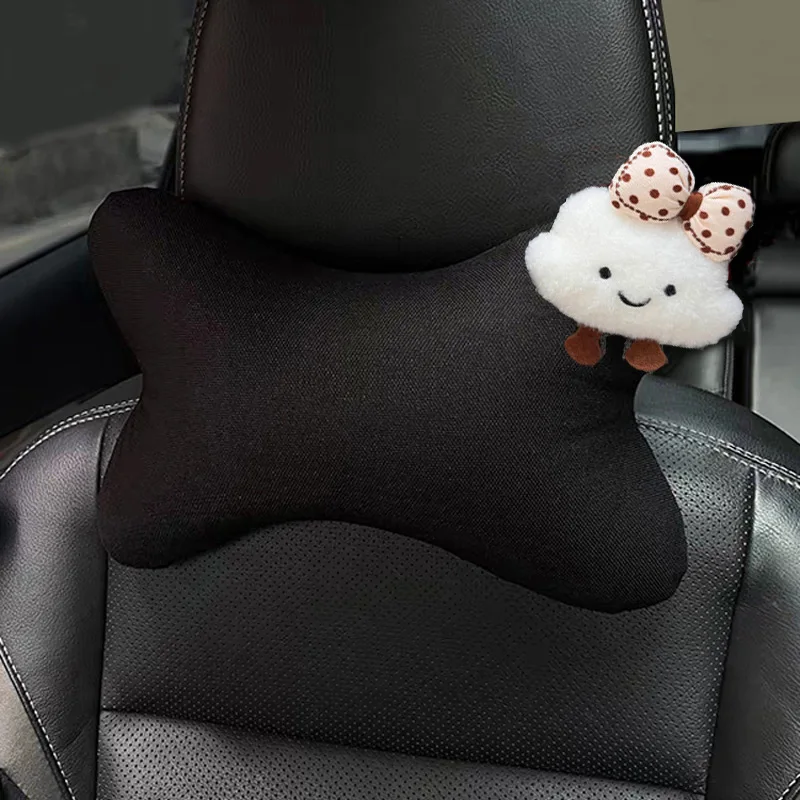 Four Seasons Ice Silk Car Neck Pillow Cute Cartoon Bow Cloud Auto Headrest Bone-