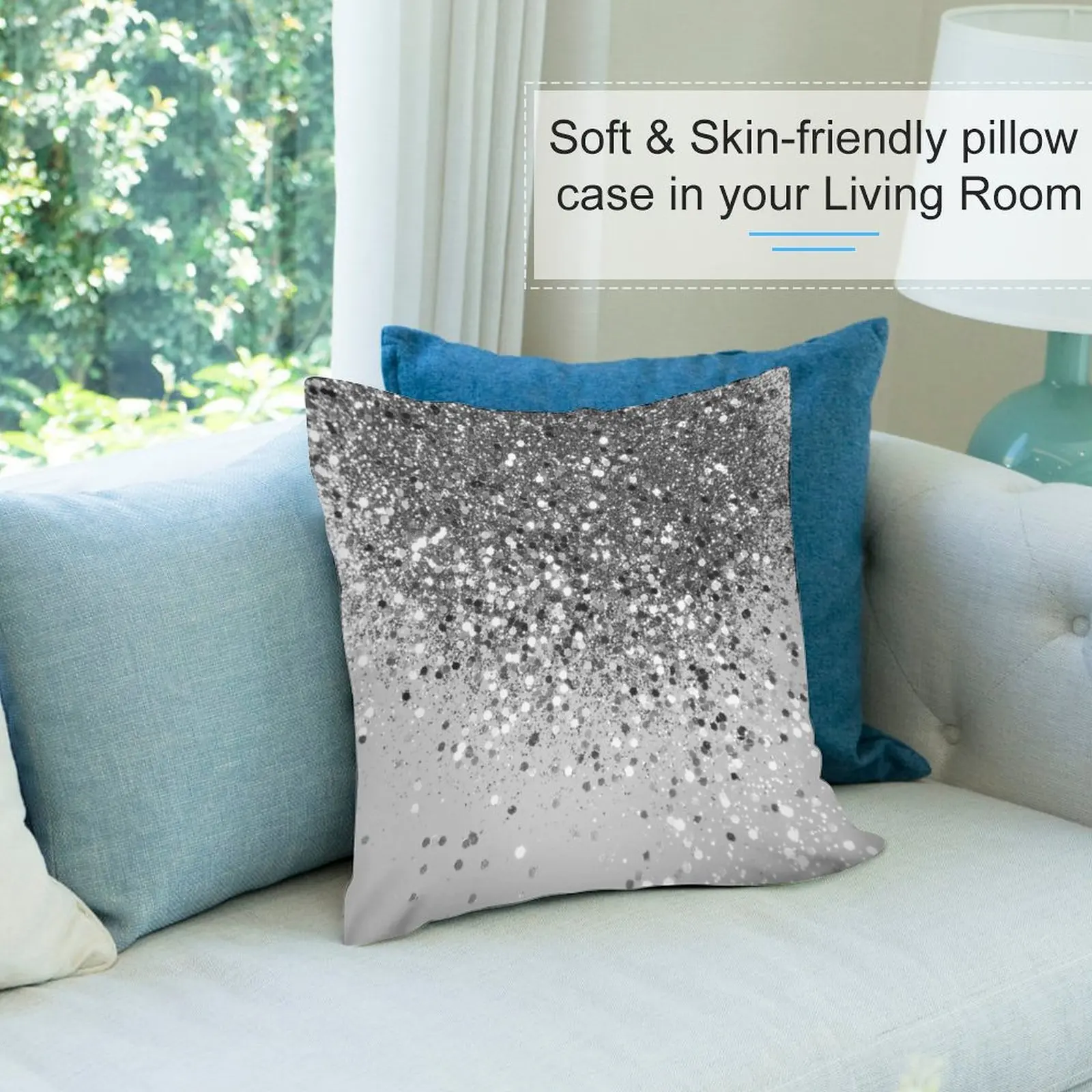 Soft Silver Gray Glitter #1 (Faux Glitter - Photography) #shiny #decor #art Throw Pillow Pillowcase Cushion