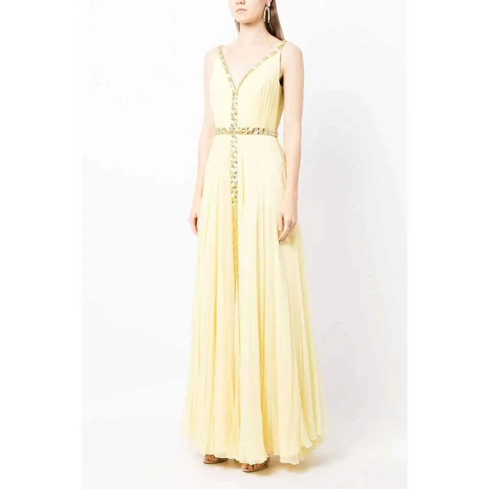 

Bright Yellow Halter Ball Dress Sparkle Rhinestone Bridal Evening Dress Chiffon Bridesmaid Dress Special Occasion GownML-132