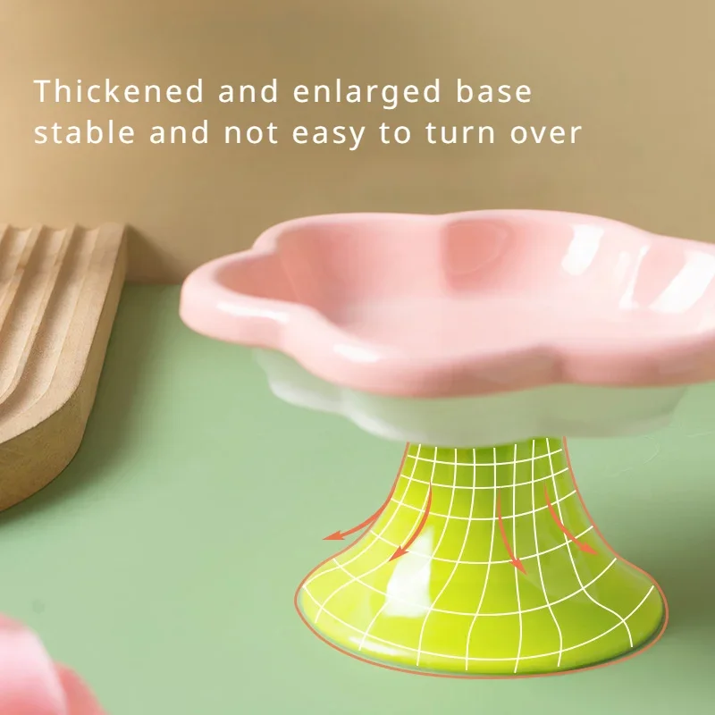 Ceramic Elevated Cat Food Bowl Floral Design Easy-to-clean Durable Cutlery for Food Water Cute Dog Bowl for Neck Protection 4