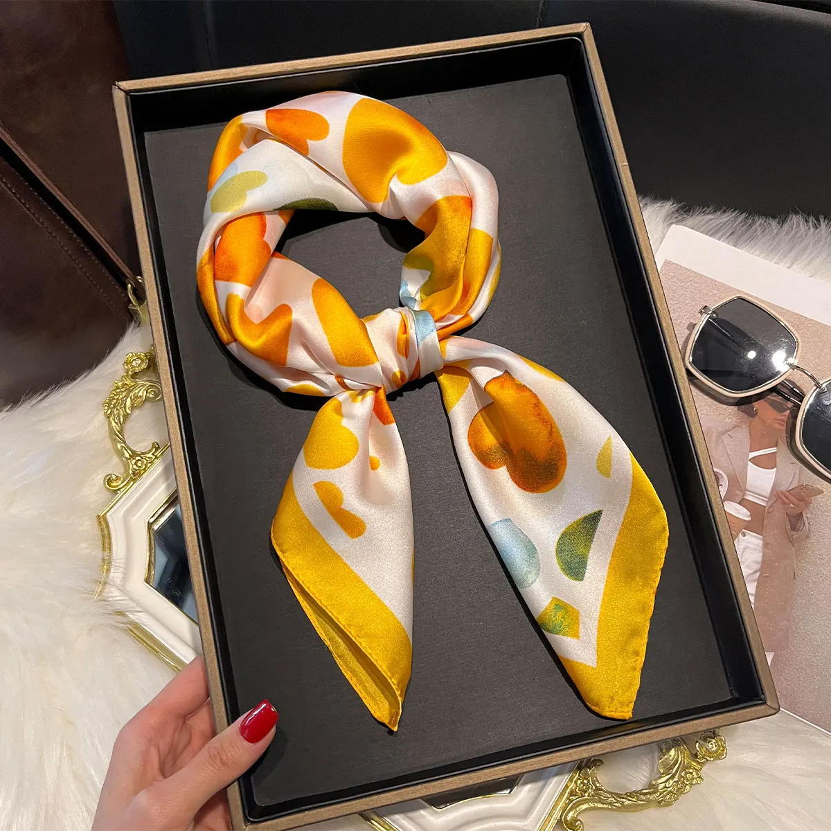 New Love Print 70*70cm Silk Satin Hair Scarf Women Handkerchief Printed Female Square Head Bandana Small Neck Muffler Hijab Lady