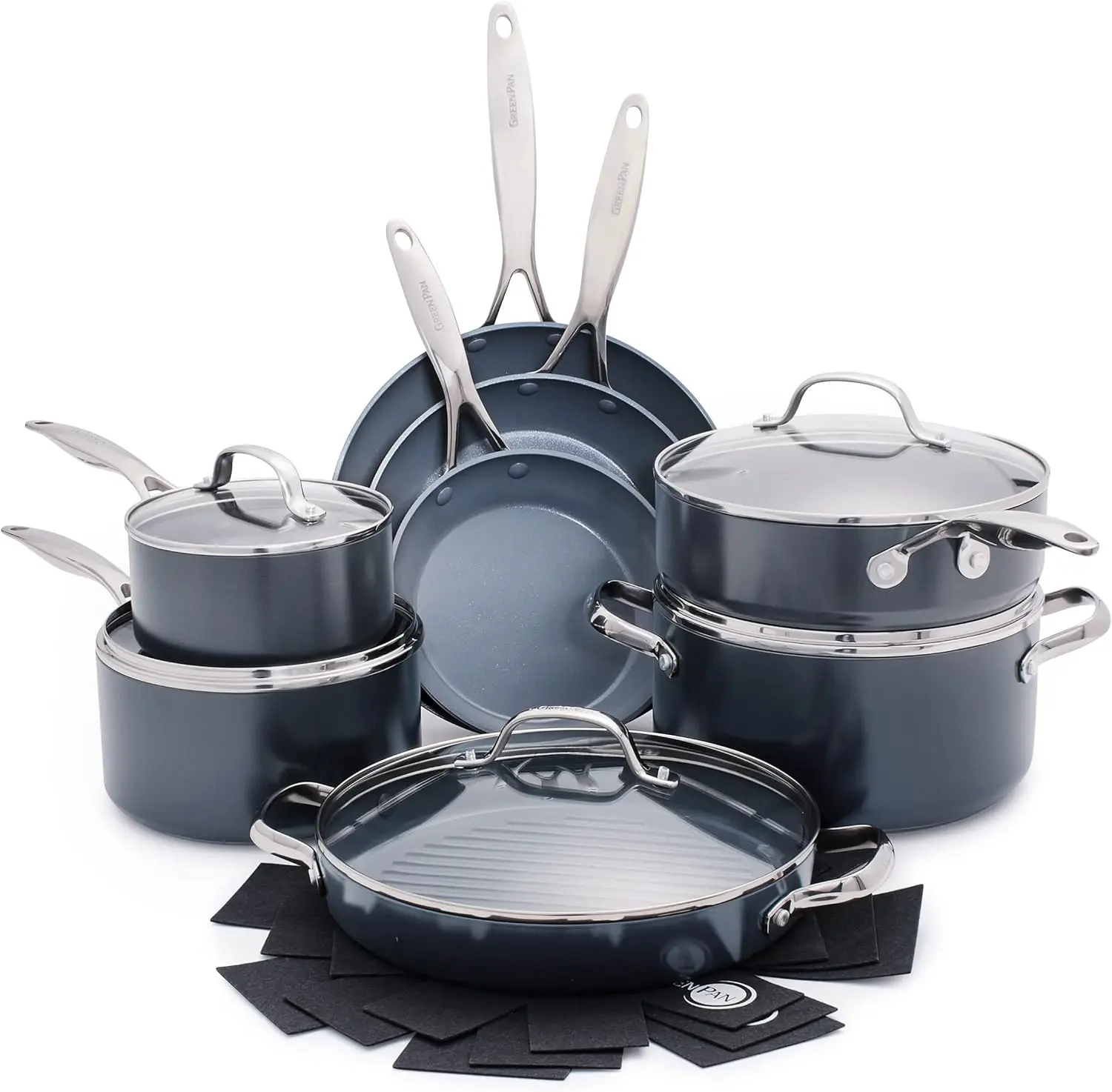 

GreenPan Valencia Pro Hard Anodized Healthy Ceramic Nonstick 16 Piece Cookware Pots and Pans Set