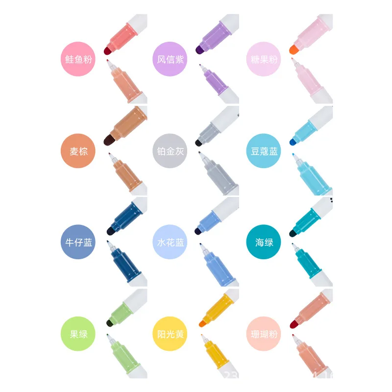 6Pcs/Set Light Color Dot Highlighter Pen Set Dual Tip Fine Liner & Dots Spot Marker