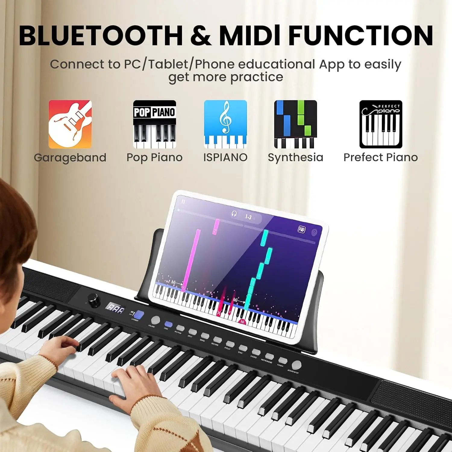 Keyboard Piano 88 Key, Digital Piano Full Size Semi Weighted with 2 Speakers, Electric Keyboard for Beginners, Musi