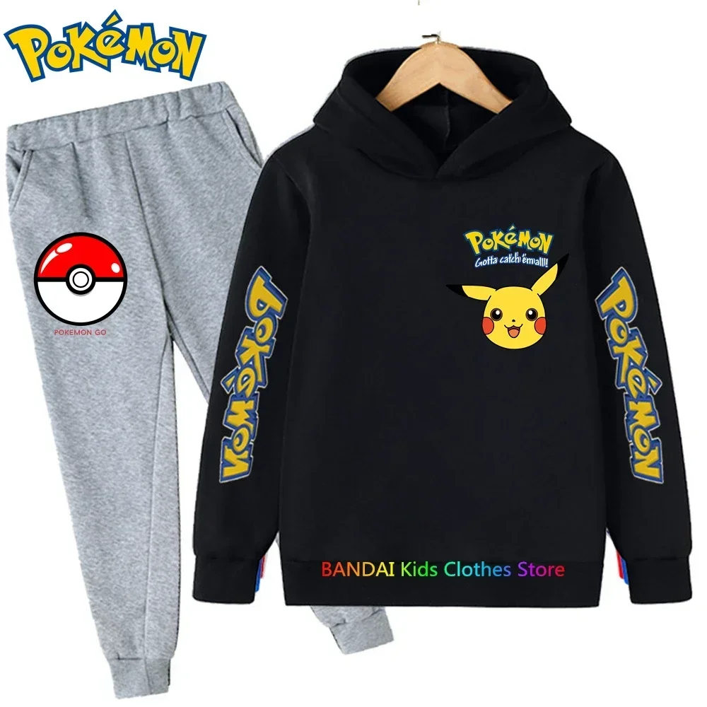 

Spring Autumn Kids Girls Pokemon Clothing Kawaii Pikachu Hoodies+Pant 2pcs Kids Designer Clothes set Cotton Cartoon Sportwear