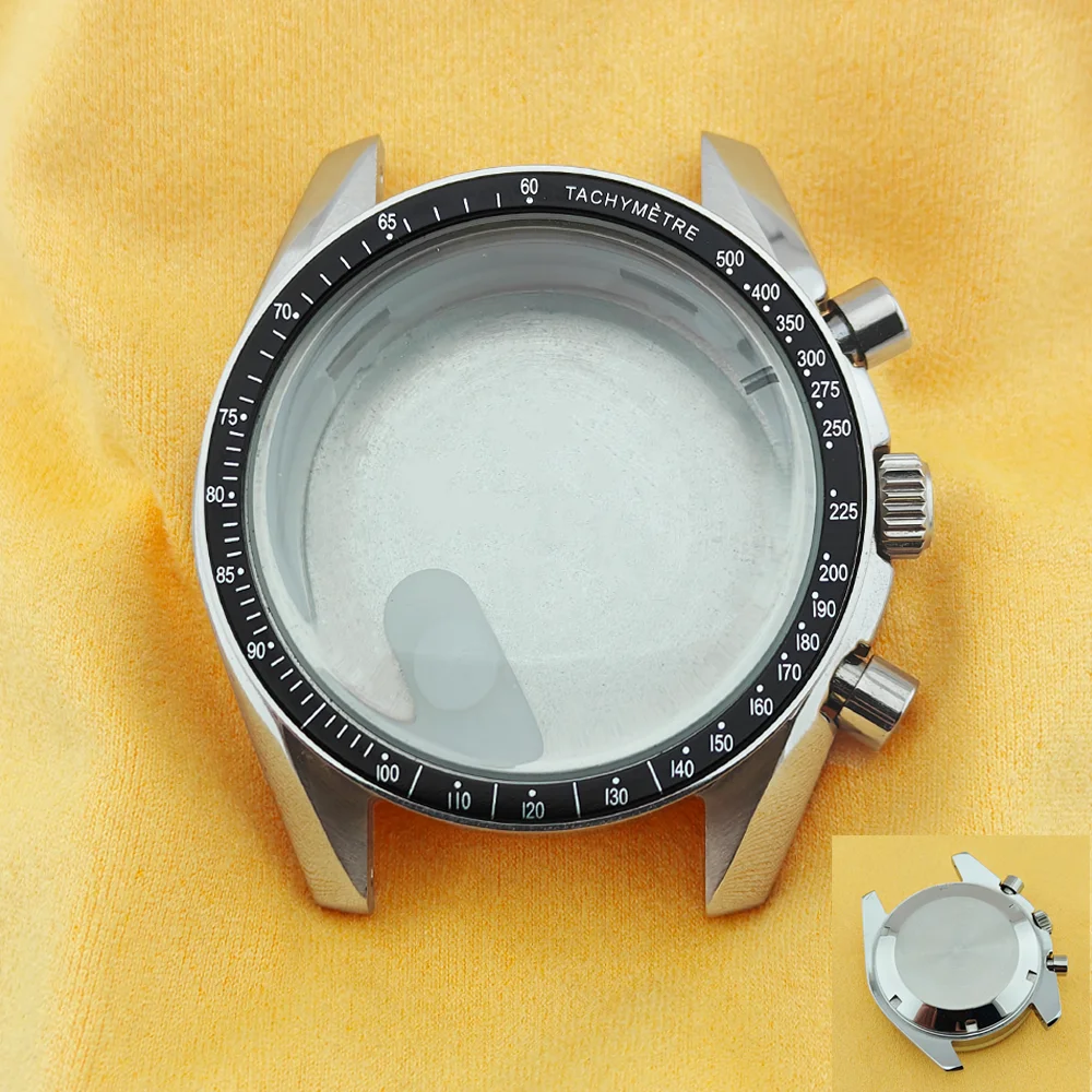 Moon Pattern Stainless Steel Chronograph Watch Case, 39.7mm