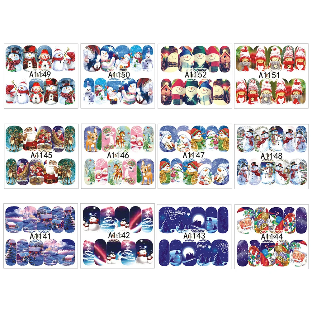 

12 Sheets Christmas Nail Stickers DIY Nail Decals Self Adhesive Tip Stickers Decoration