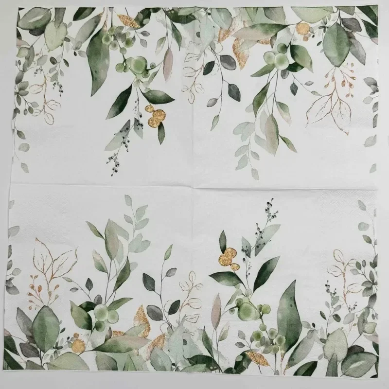 Paper Napkins Disposable Paper Placemats 20pcs 2-Ply Colourful Printed Napkins Forest Green Leaves Hotel Restaurant Table Decoration Wine Glass Flower