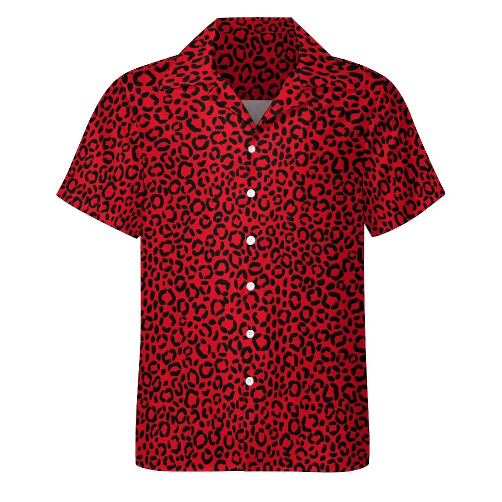 Leopardo Camisa Roja Animal Print Leopard Spots Casual Shirts Red
