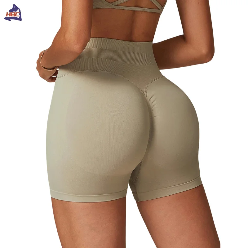 HBC Running Shorts Quick Dry Sportswear Bottoms Women Seamless High Waist Scrunch Seam Butt Yoga Shorts Compression