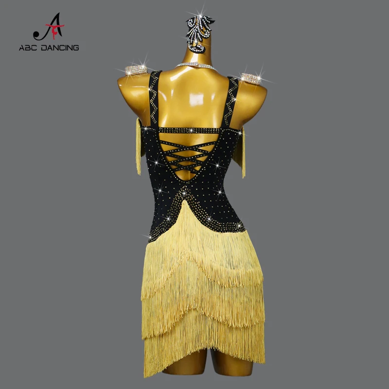 green emerald velvet dress Golden Line Crystallized Fringe Latin Dress Latin/Rhythm # L5064  Unika  Dancewear