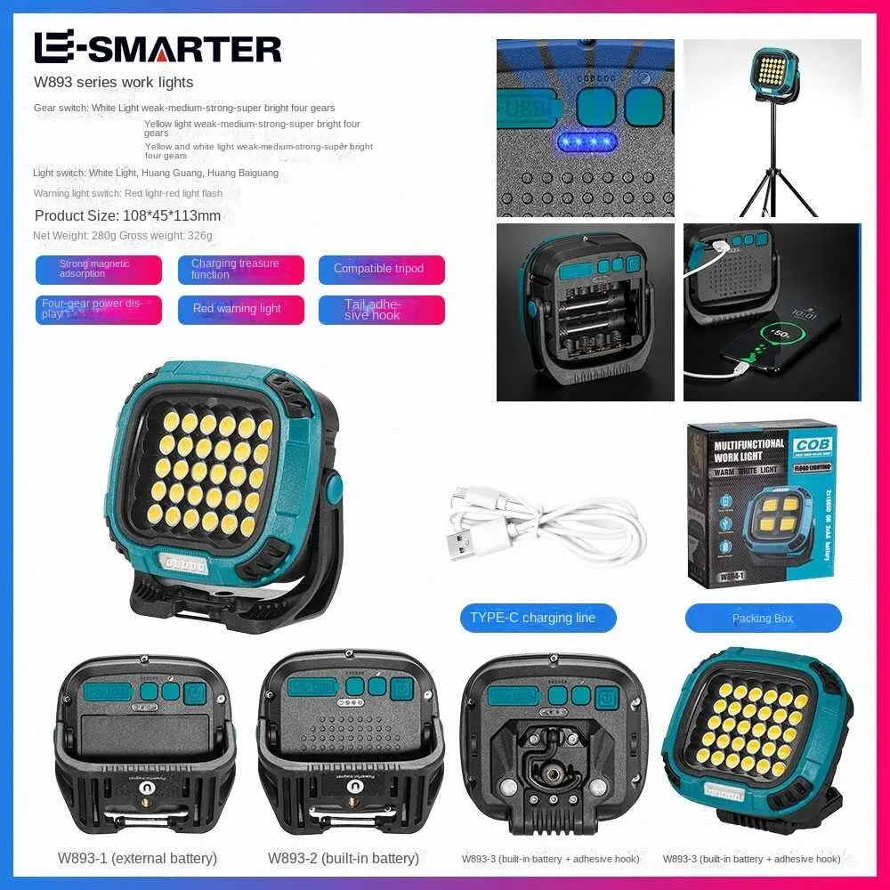 LED Flashlight LED Lights LED Work Light Work Light SUPER BRIGHT MOBILE WORK STRONG FLASHLIGHT 1800LM MULTI COLOR TEMPERATURE USB OUTPUT POWER BANK FUNCTION OUTDOOR 200W