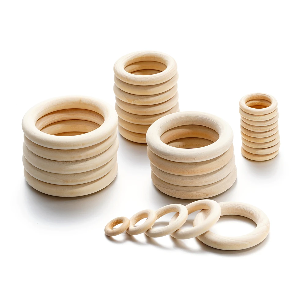 20–70 mm unvollendete Holzringe, einfarbig, Naturholz, Kreisringe für Makramee-Handwerk, Schmuck, dekorative Holzringe – Detail 2