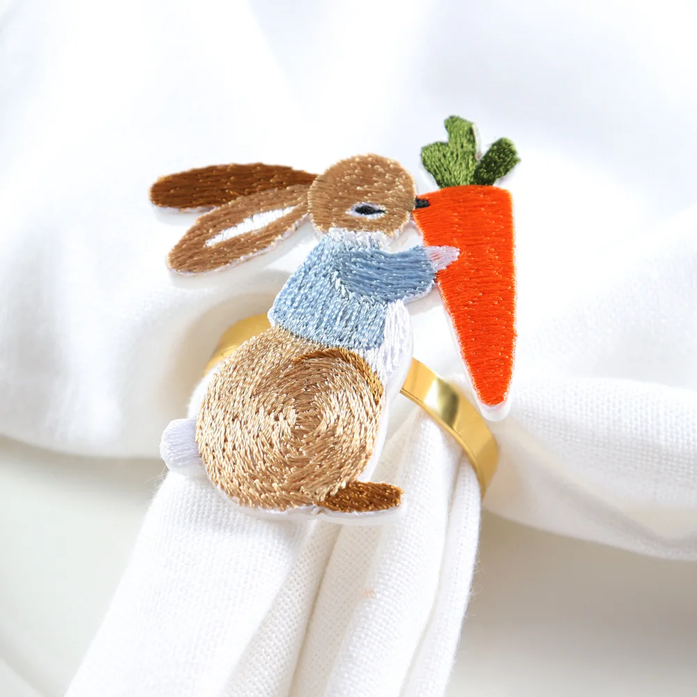 Hand Embroidery Bunny Napkin Ring Easter Rabbit Napkin Ring Holder Buckle Home Hotel Table Party Banquet Gift Decoration