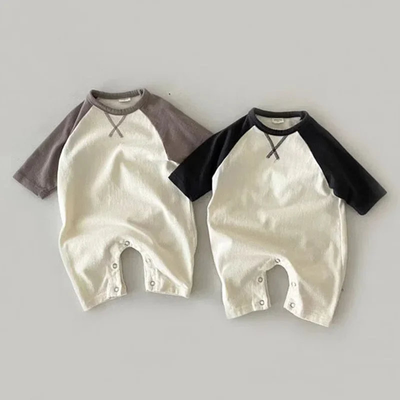 

Хлопковый комбинезон для новорожденных, повседневные корейские осенние детские комбинезоны для девочек и мальчиков, одежда в стиле пэчворк, Свободный комбинезон для младенцев, цельнокроеный комбинезон для малышей