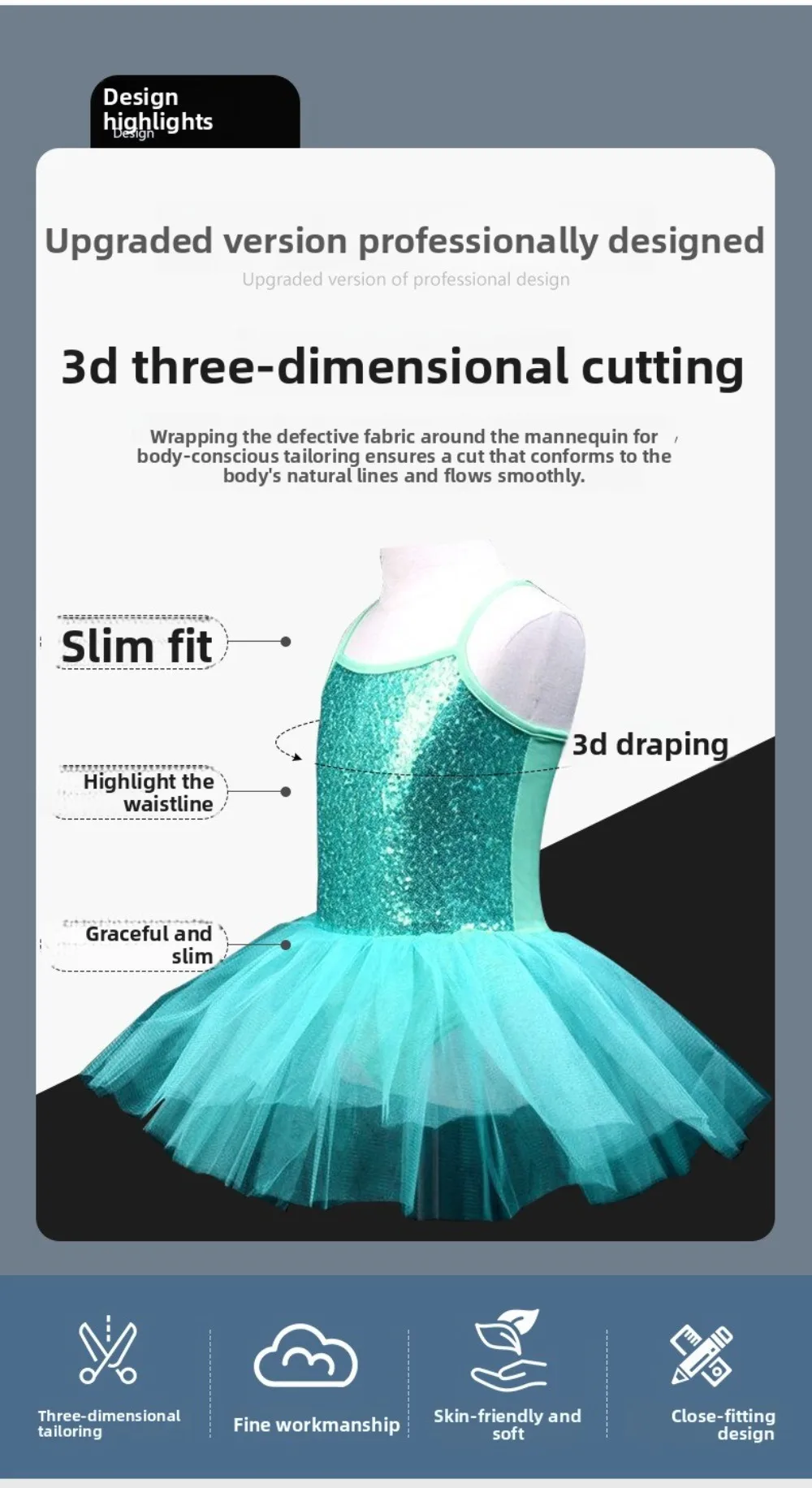 Pailletten Ballerina Fee Kleid Flauschiges Tanzkostüm Ballett Tutu Kleid Weiche Prinzen Kleid Weihnachten Performance Kleidung Prüfung – Detail 7