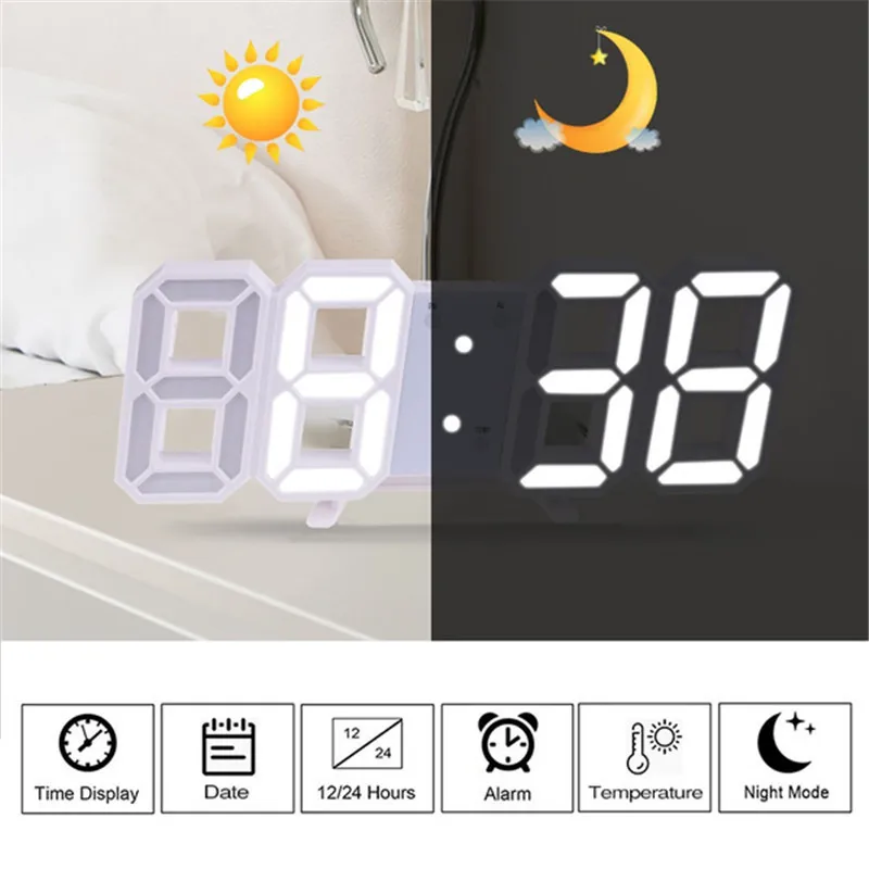 3D LED Digital Uhren Alarm Nordic Wand Uhren Hängen Uhr Snooze