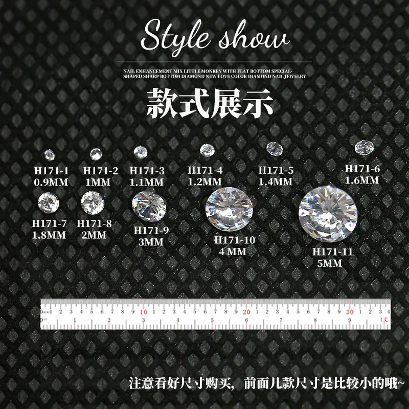100PCS Sparkle Tiny Round Sharp Zircon 0.9-4mm Clear Transparent Nake Diamond Nail Art Rhinestones Decorations Manicure Charms 4