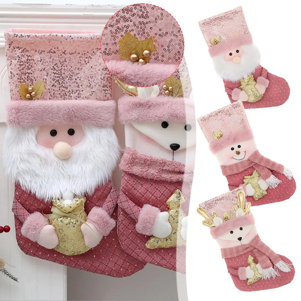 

pink Christmas Socks Ornaments Pendant Children New Bags Christmas Christmas Jewelry Decoration Gift Tree Ornaments Year Ca M7X0