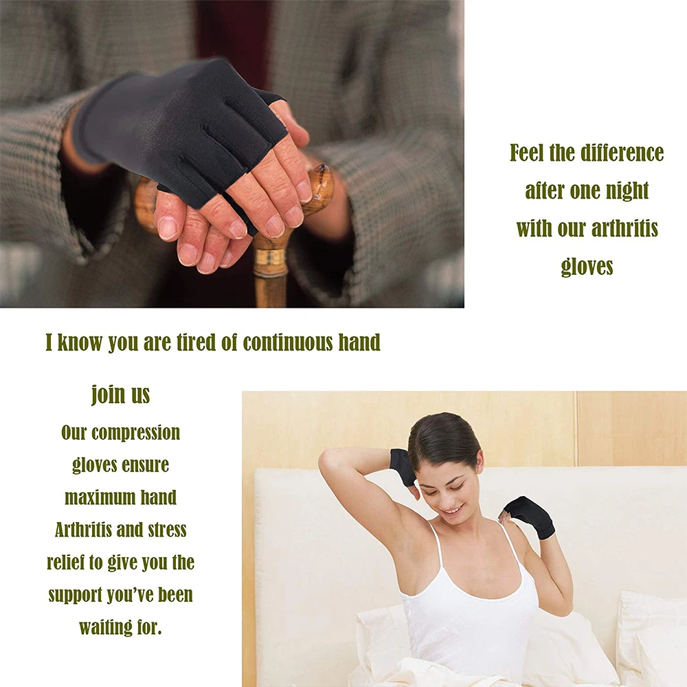 Copper Arthritis Compression Gloves 1Pair Relieve Hand Pain Swelling and Carpal Tunnel Fingerless for Typing, Support for Joints