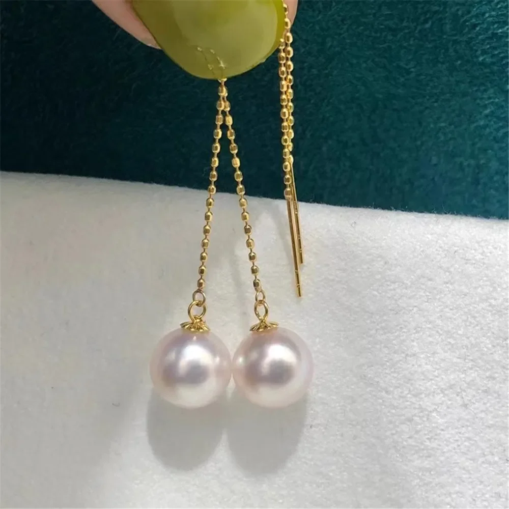 

DIY Pearl Accessories G18K Gold Earrings, Empty Support, Bean Ear Thread Style Earring Support, Women's 7-10mm Round G243