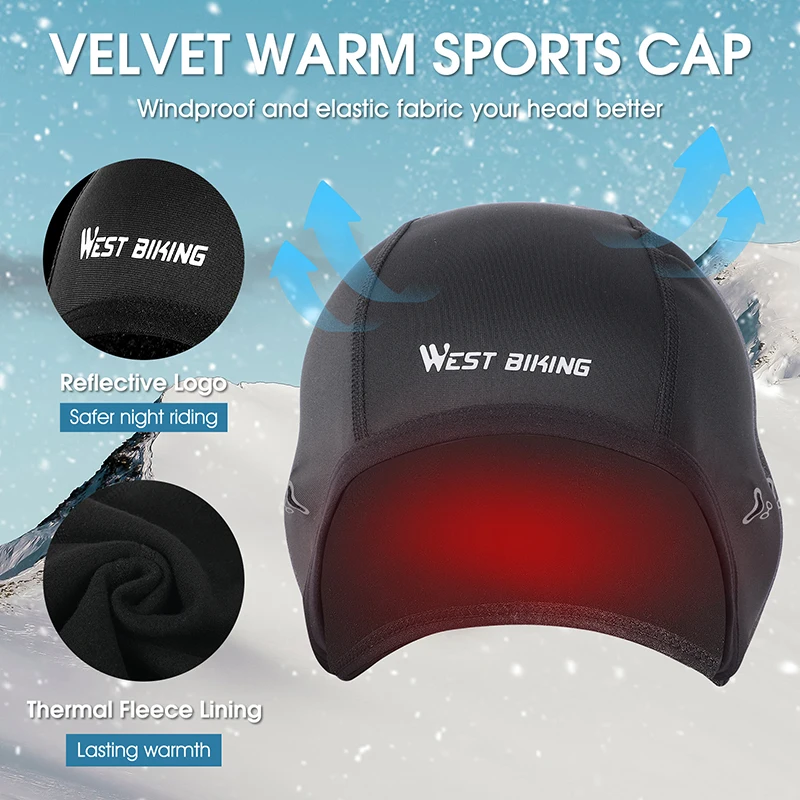 WEST BIKING Thermal Cycling Cap Men Women Windproof Winter Sports Skull Cap Helmet Liner Running Skiing Motorcycle MTB Bike Hat 2
