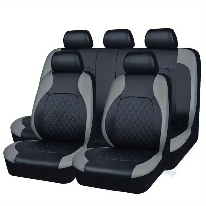Premium Quilted PU Leather Car Seat Cover Set - Comfort Support, Universal Fit, 2/5-Seat