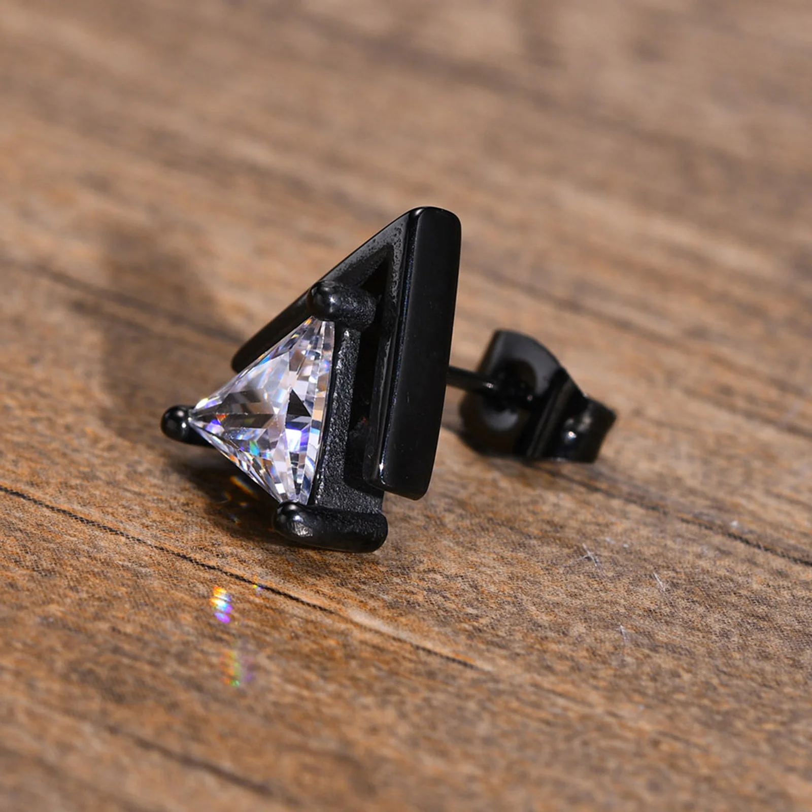 Vnox Punk Stud Earrings for Men, Triangle AAA CZ Stone Earrings, Geometric Stainless Steel Cool Rock Boy Ear Jewelry 4