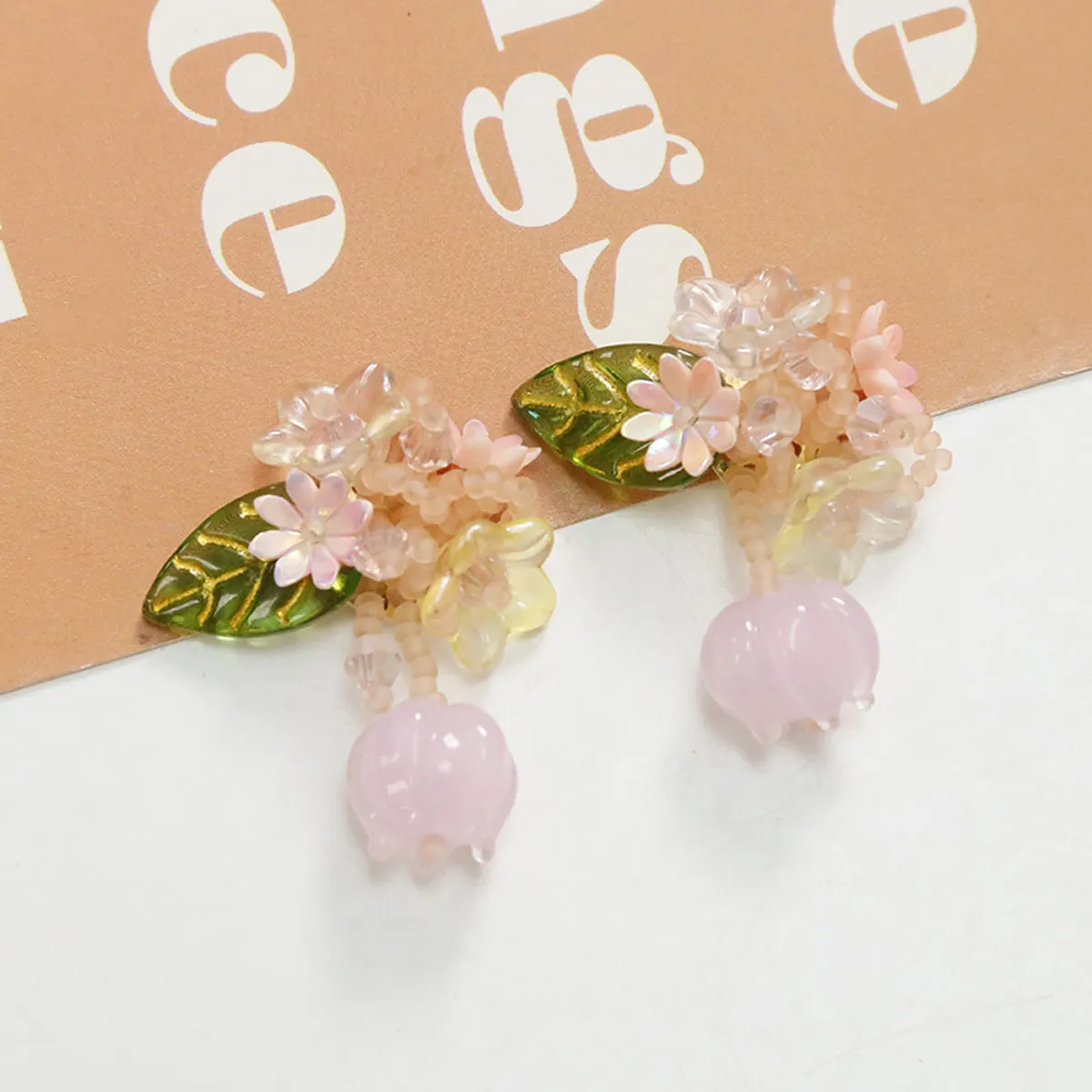 5PCS Handwoven Flower Cluster Tulip Bud Beaded Charm Hollow Back Setting DIY Jewelry Hair Clip Brooch Accessories Festival Gift