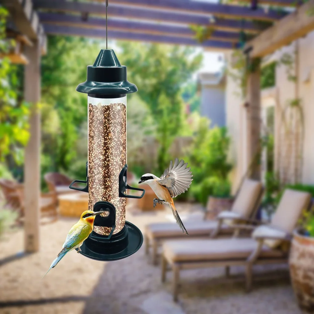 Garden Decoration 15 Inch Outdoor Hanging Wild Bird Feeder Tube Bird Feeder 4 Feeding Ports Waterproof Squirrel Proof