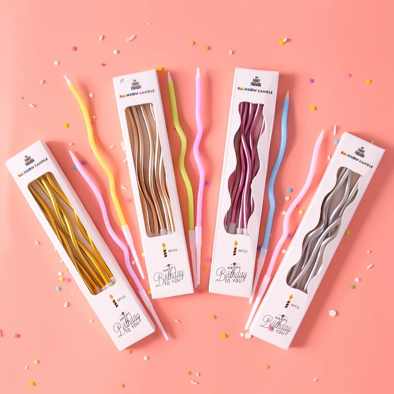 Birthday Thread Candle Gradient Wave Long Candles Baking Party Cake Decoration Colorful Cake Topper Wedding Romantic Dressing candle topper