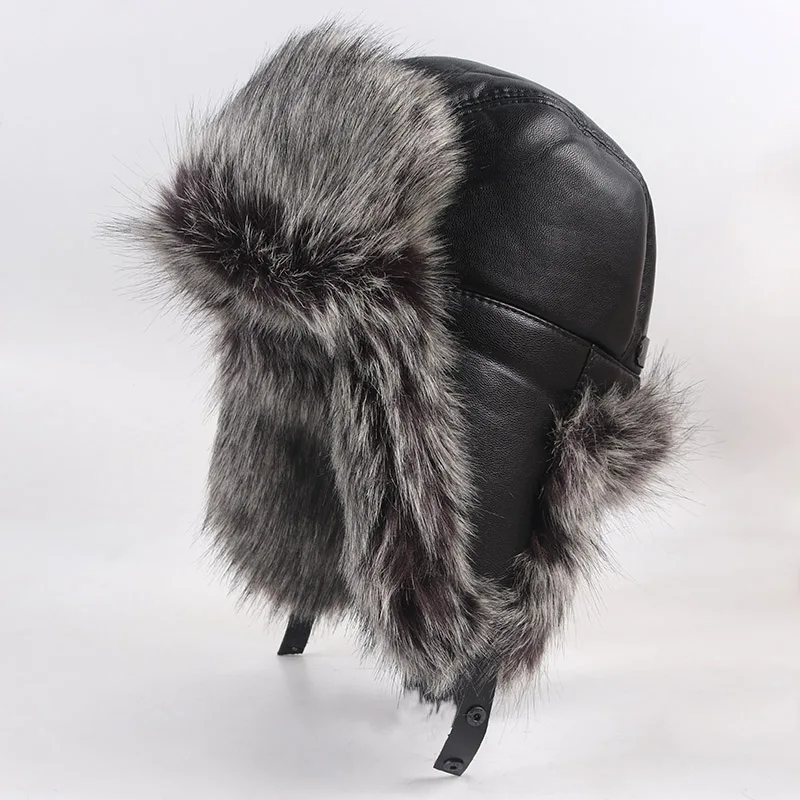 

High Quality Winter Bomber Hat Men Ushanka Soviet New 2023 Warm Russian Fluffy Luxury Earflap Faux Fox Fur Hats Leather Snow Cap