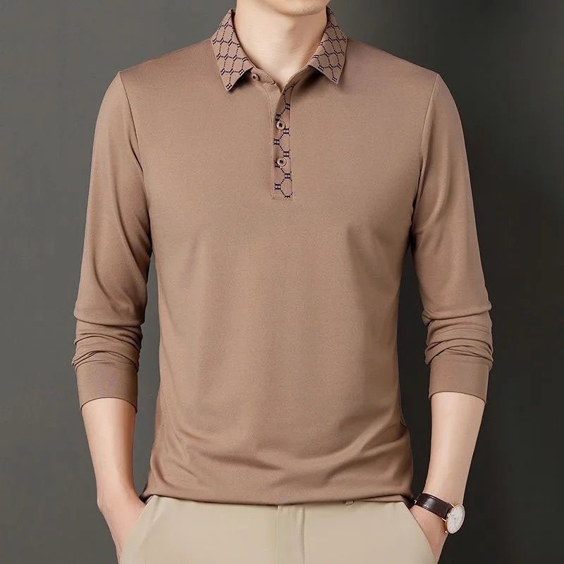 

Fashion Men New Solid Polo Shirts Spring Autumn Long Sleeve Loose Clothing Business Casual Button Lapel All-match Male Tops 2022