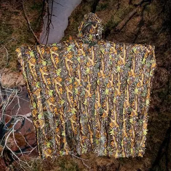 Woodland Poncho Outdoor 3D Leaves Camouflage Ghillie Poncho Camo Cape Cloak Camouflage Clothing Ghillie Suit For Bird Watching 2