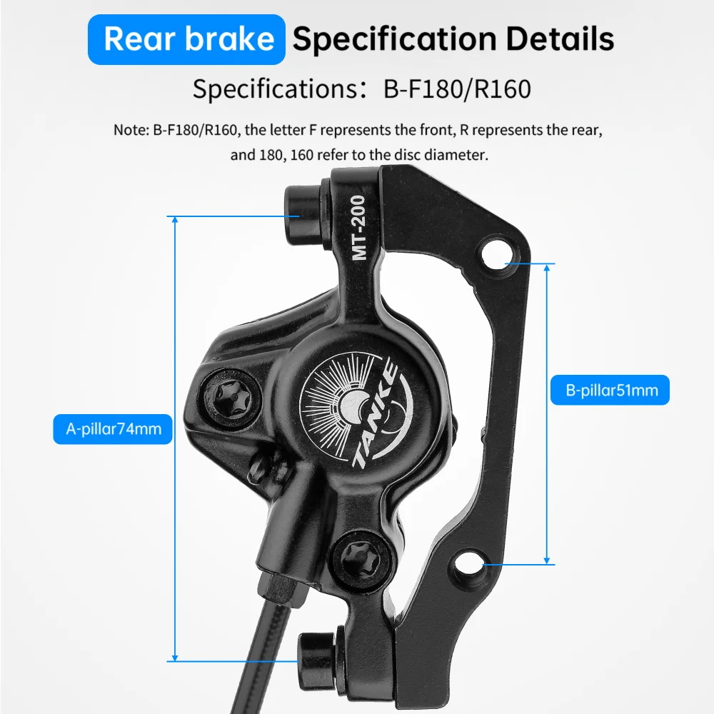 TANKE MT200 Fahrrad Hydraulische Scheibenbremse MTB-Bremse BL BR 800/1600mm Fahrradbremse 2 Kolben 3-Finger-Stahlhebel Fahrradteile Upgrade – Detail 10