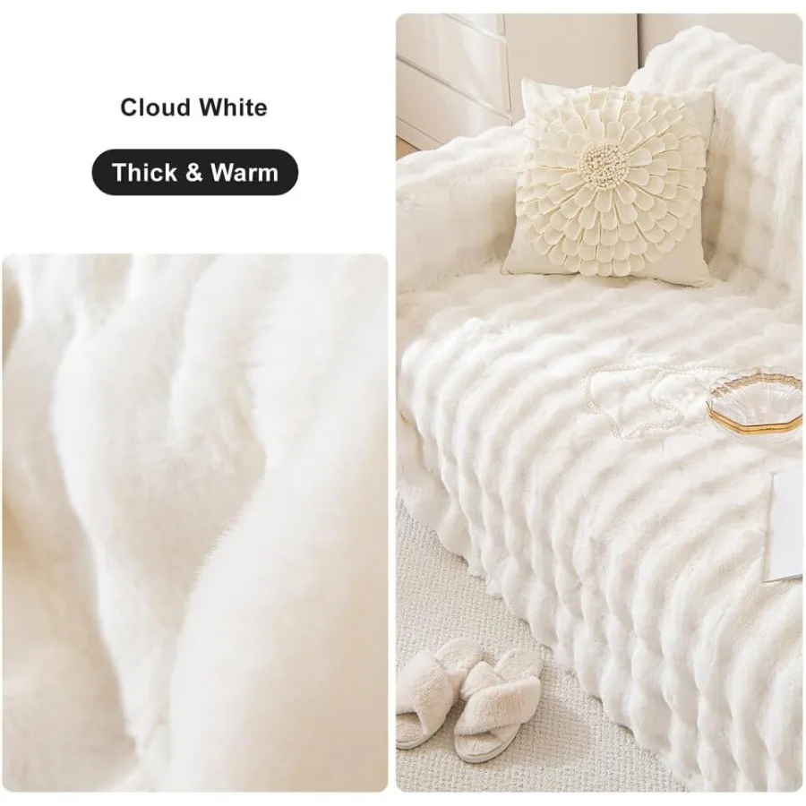 Cozy Faux Fur Couch Cover Large Fuzzy Blanket for Sofabed Loveseat Thick Cozy Shaggy Sofa Slipcover for Sectional L Shaped Sofa