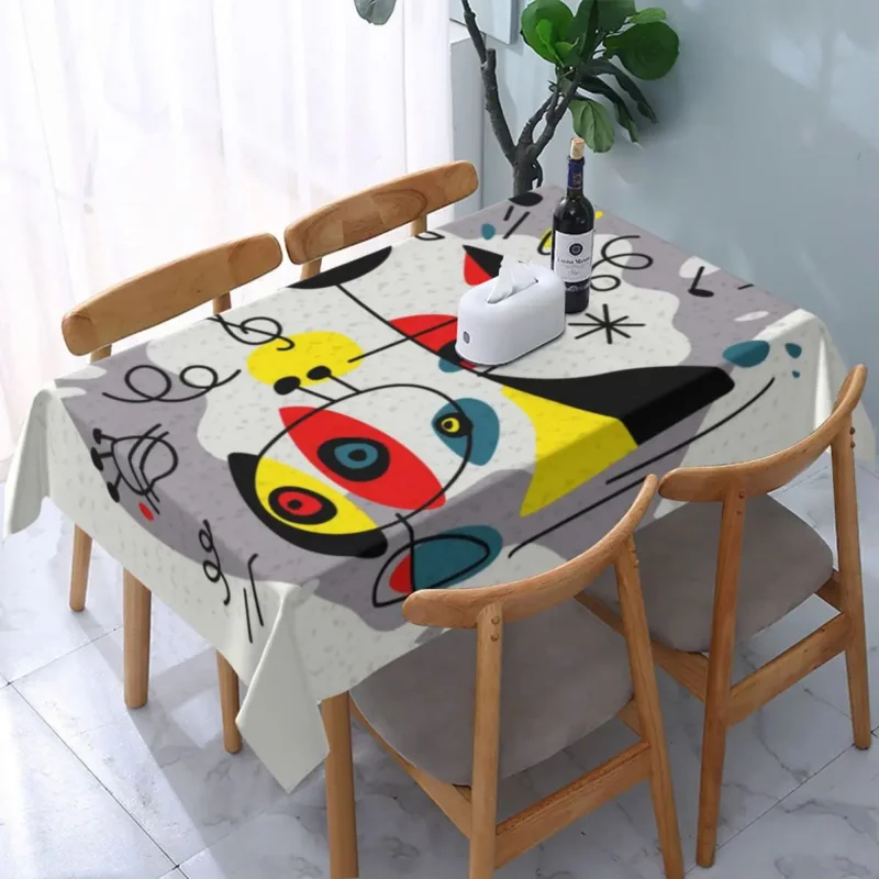 

Music Inspired By Joan Miro Tablecloth Rectangular Elastic Oilproof Abstract Art Table Cloth Cover for Kitchen