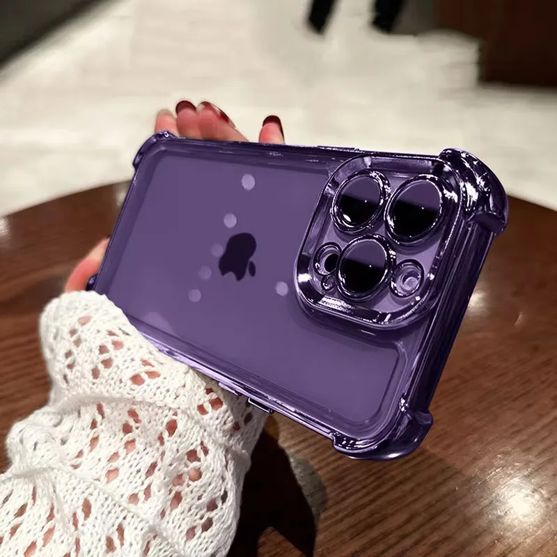Luxury Purple Plating Clear Shockproof Phone Case For iPhone 14 13 16 15 Pro Max Plus XS XR X Four Corner Silicone Soft Cover 1
