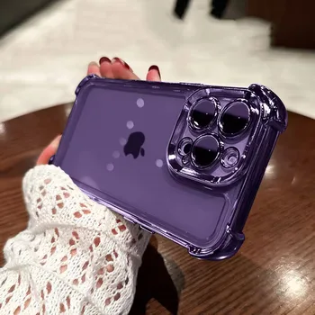 Luxury Purple Plating Clear Shockproof Phone Case For iPhone 14 13 16 15 Pro Max Plus XS XR X Four Corner Silicone Soft Cover 1