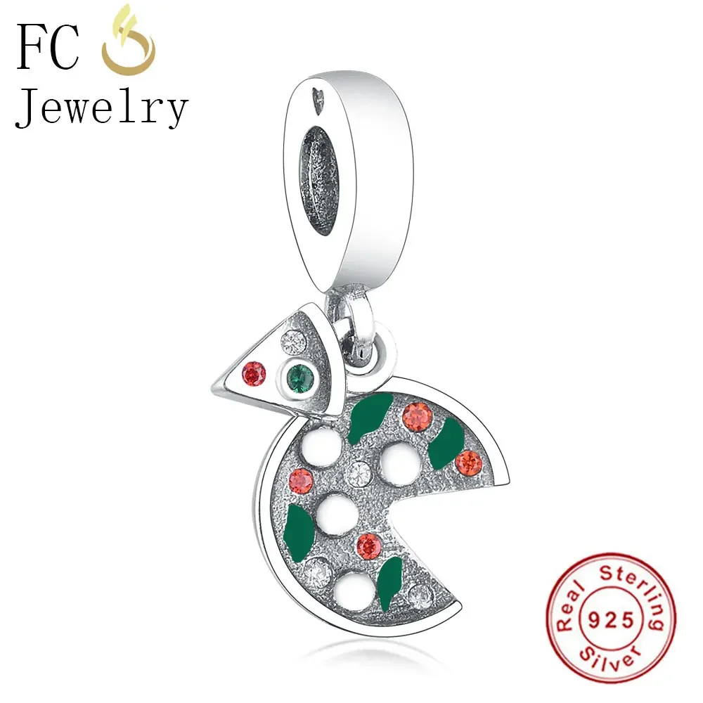 

FC Jewelry Fit Original Brand Charms Bracelets 925 Sterling Silver Autumn Enamel Italy Food Pizza Beads Making Berloque Gift