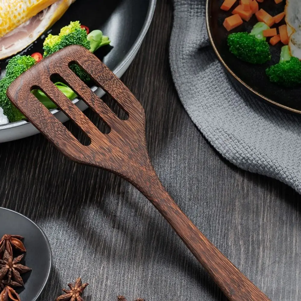 Non-stick Wooden Spatula with Long-handle for Pan Wok, Soup Turner, Rice Cooking, Bakery Utensils, Kitchenware, Natural Wenge