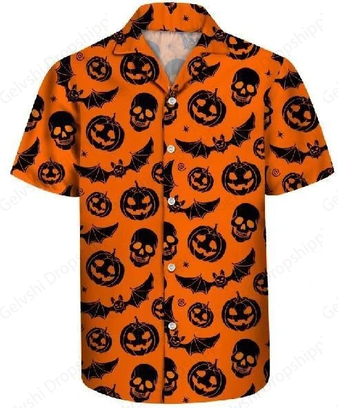 

HawaiianSummer Men's Shirts Halloween 3d Print Shirts Men Fashion Social Beach Shirt Casual Streetwear Blouses Skull Camisas